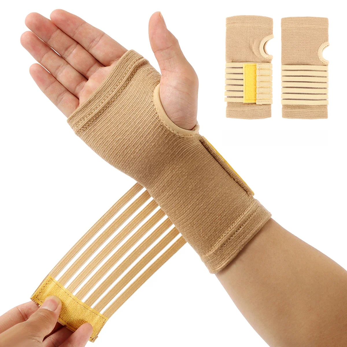 2 stücke Handgelenk Bandage Unterstützung Beige Handgelenk Hand Unterstützung Handschuhe Daumen Hand Handgelenk Unterstützung Strap Handschuh Für Verstauchungen, verletzungen Oder Sport