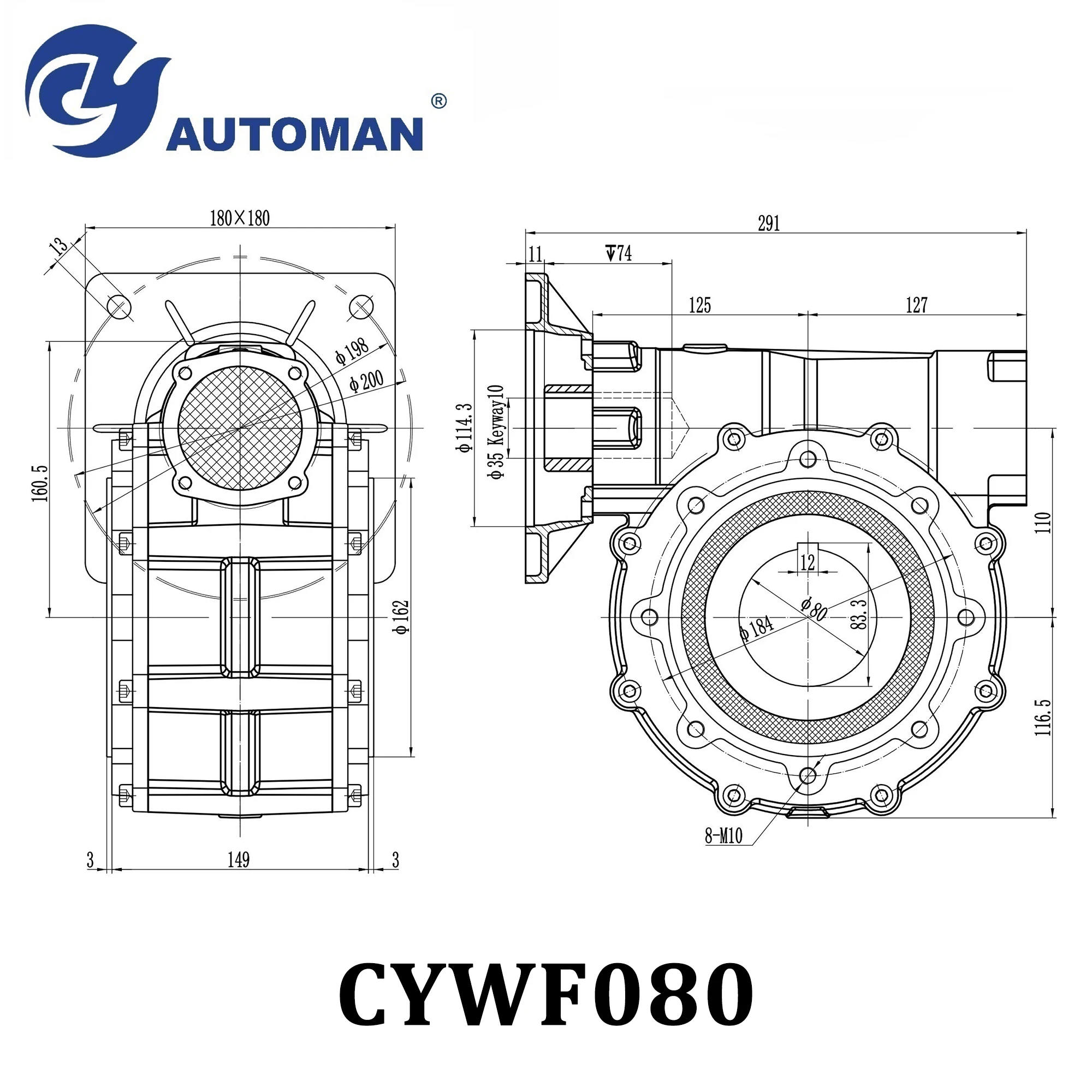 CHENYUE Worm Gearbox Gear Reducer CYWF80 Output Hole 61-70mm Input 22 Ratio 5:1/100:1 Free Maintenance