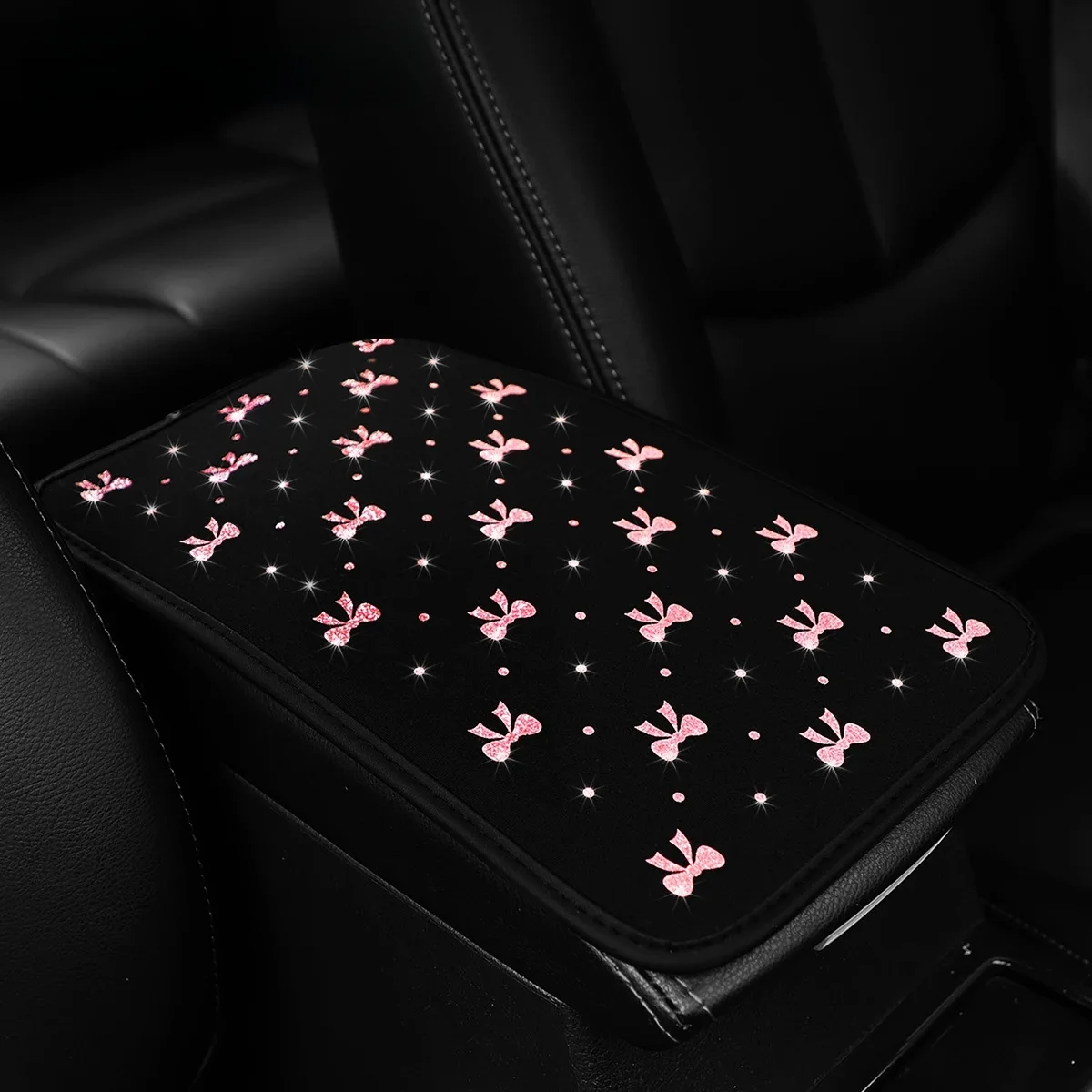 1 piękna mała kokardka brokat Blingbling Podkładka pod podłokietnik samochodowy dla kobiet Środkowa podkładka sterująca Materiały do ​​wyposażenia wnętrza samochodu — zdjęcie 2