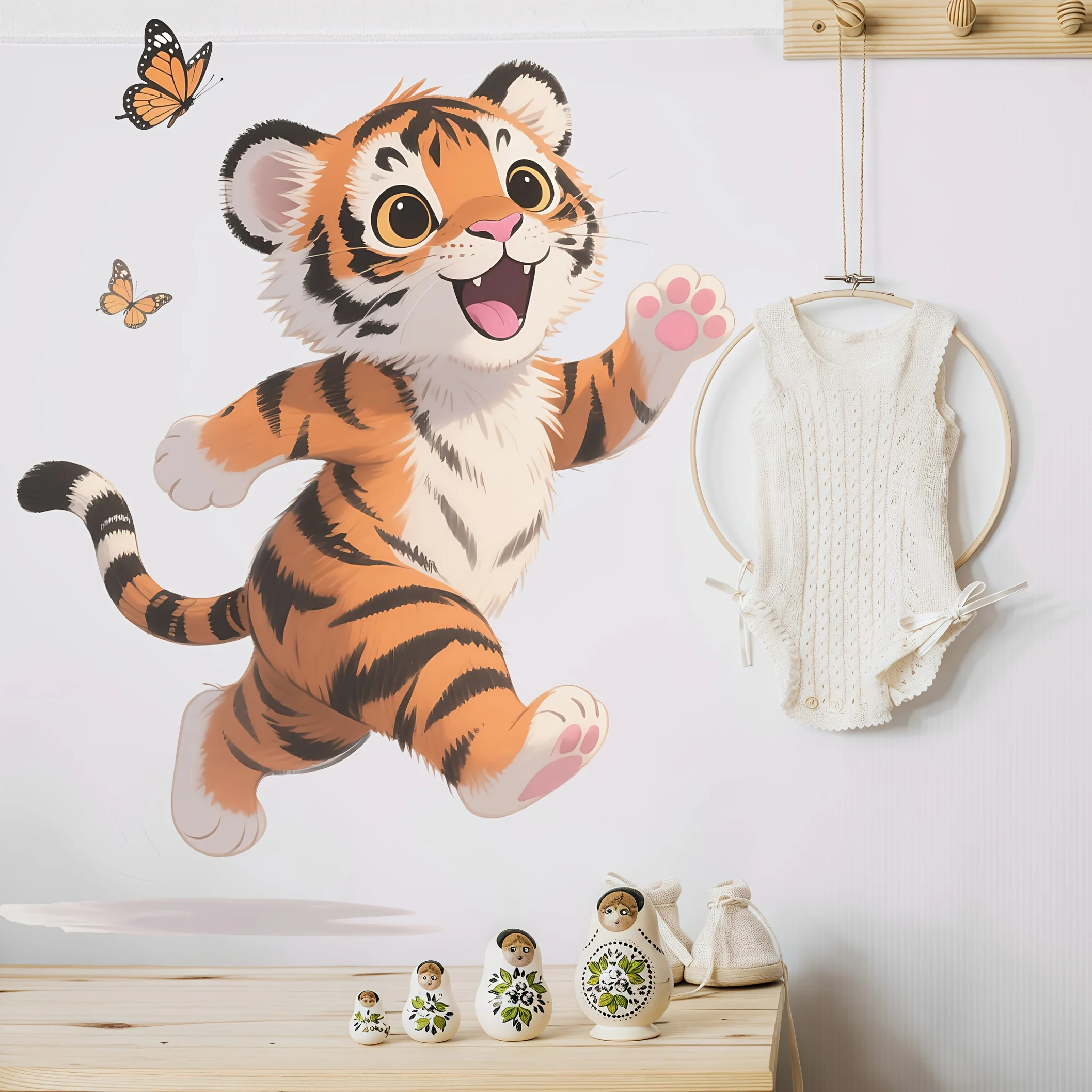 1Pc Happy Little Tiger Wall Sticker, Self-Adhesive Pvc Home Decoration DIY Sticker, Suitable for Study Room, Cabinet, Living Room, Bedroom, Dining Room, Bathroom, Entryway, Doors and Windows, and Wall Decals, Easily Create a Warm and Fun Space, a Creative and Thoughtful Gift for Family, Friends, and Loved Ones