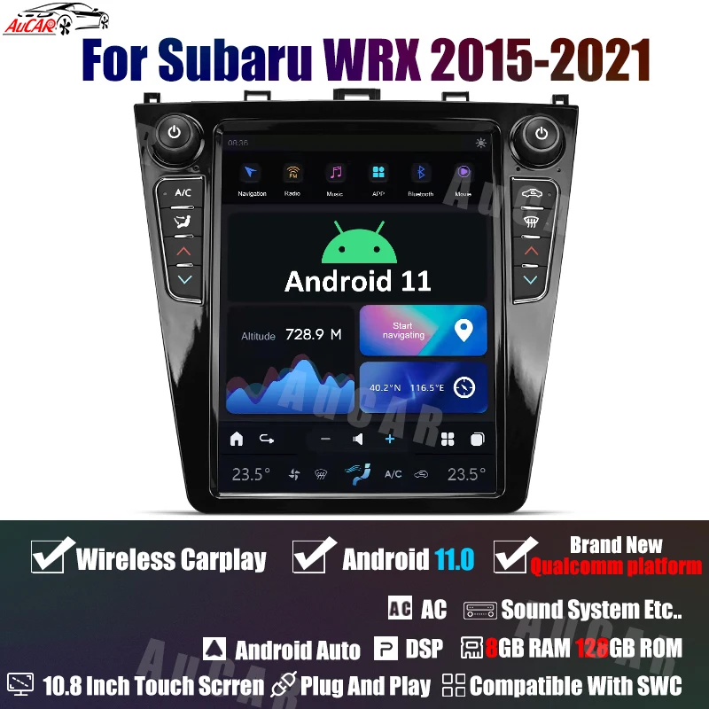 AuCar-unidad principal de navegación GPS para Subaru WRX, reproductor Multimedia estéreo de 10,8 pulgadas, Android 11,0, vídeo, para Subaru WRX 2015-2021