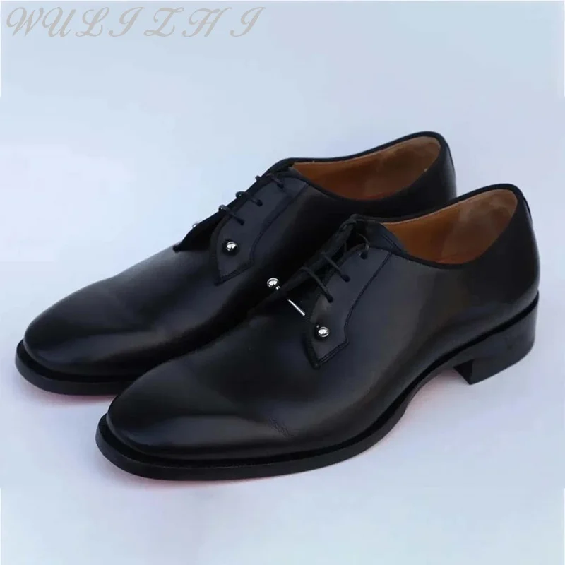 Luxury Patent Leather Lace Up Men Derby Shoes Business Style Elegant Formal Shoes Silver Needle Design Black Wedding Dress Shoes