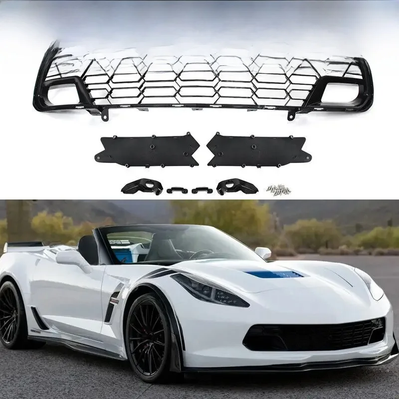 Voorbumper Grille Grill W/Camera Glanzend Zwart Voor Corvette C7 Z51 Z06 2014-19 - afbeelding 2