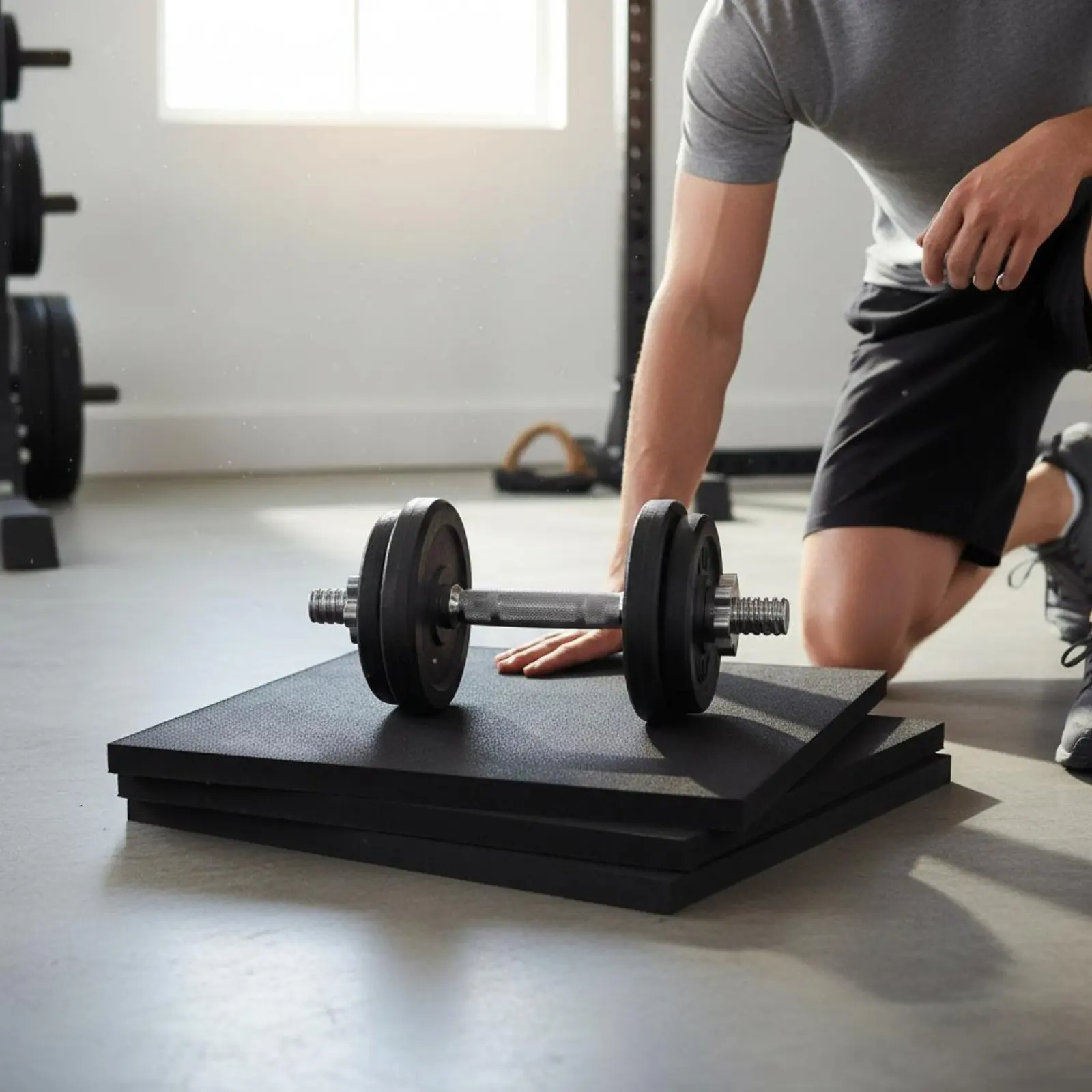 Rubber Mats Gym Equipment Protector Noise Reduction Floor Tile for Weight Room and Training Areas