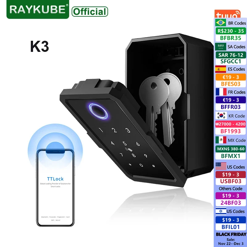 RAYKUBE TTlock Tuya Security Boxes password Smart Fingerprint Digital Cerradura Inteligente Tuya Electronic Portable Lock Boxes