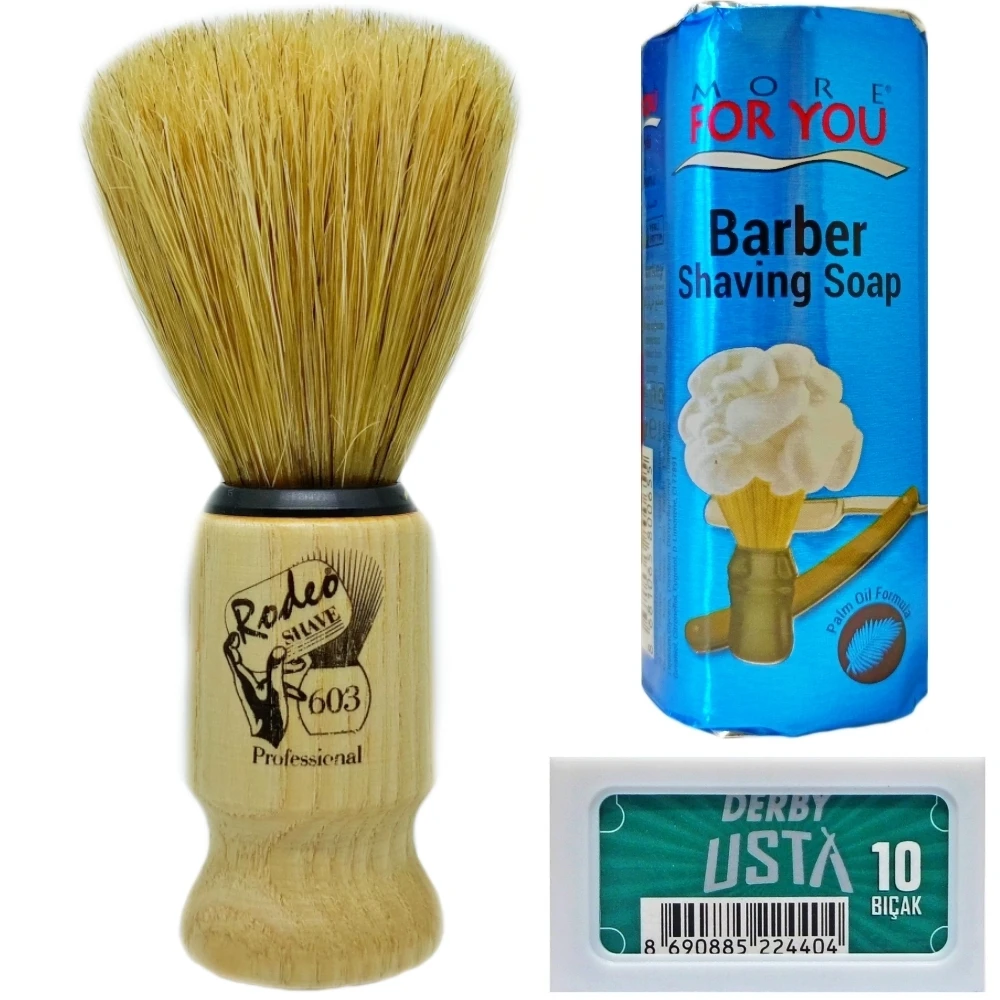 

Rodeo 603 Shaving Brush - Derby Usta Double Edge Razor Blades 10 Pcs - More For You Shaving Soap 75g - Shaving Set