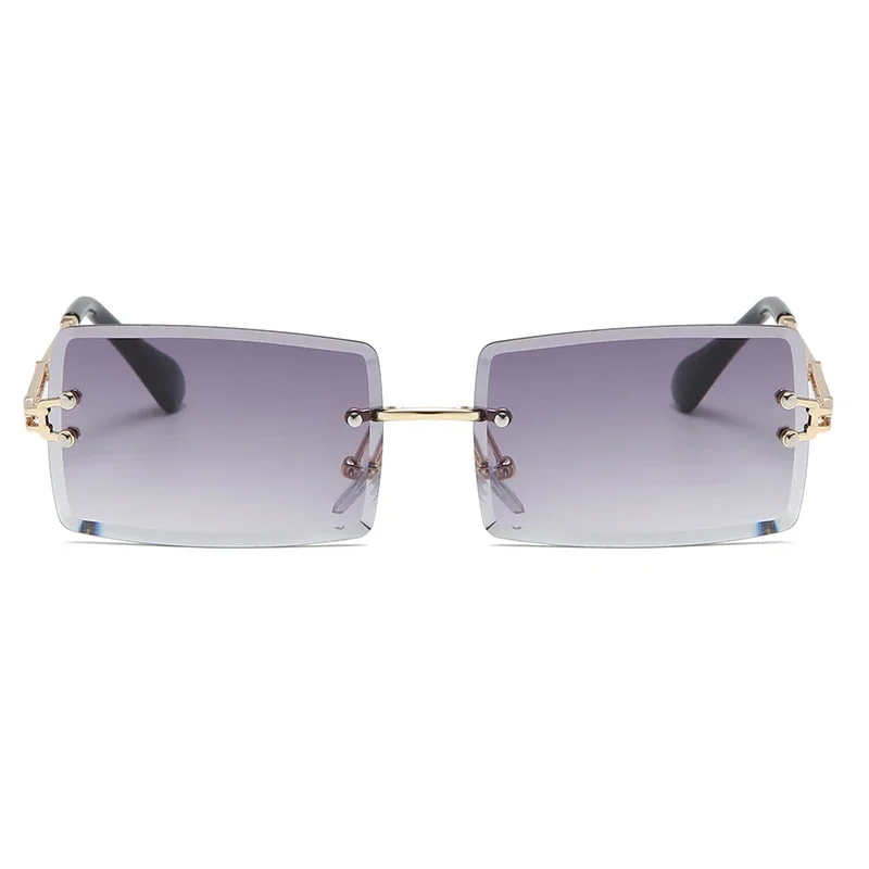 Mode Randloze Rechthoek Zonnebril Vrouwen Mannen Legering Trendy Merk Kleine Vierkante Zonnebril Gradiënt Zwarte Lens Tinten Uv400 - afbeelding 2