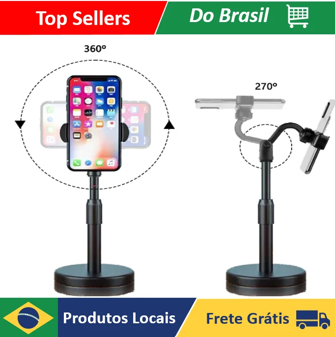 Suporte Para Celular De Mesa Tripé Com Braço Articulado 360º Altura Ajustável