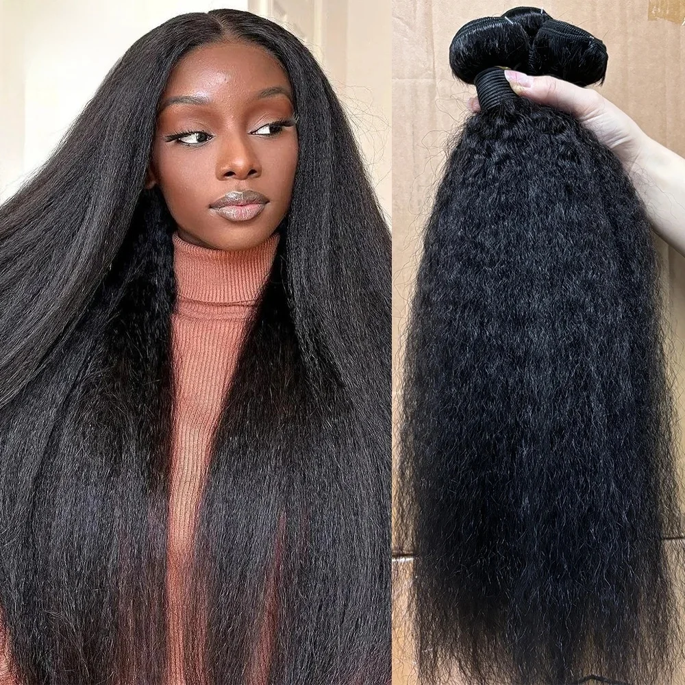 YOCYTU 242424 Pouces Tissage Humain Hair Kinky Straight Tissage Brésilien 100% Cheveux Humain 12A Tissage Ondulé Cheveux Humain Yaki Straight Meche Tissage Bouclé Cheveux Humain Livraison 3 Jours