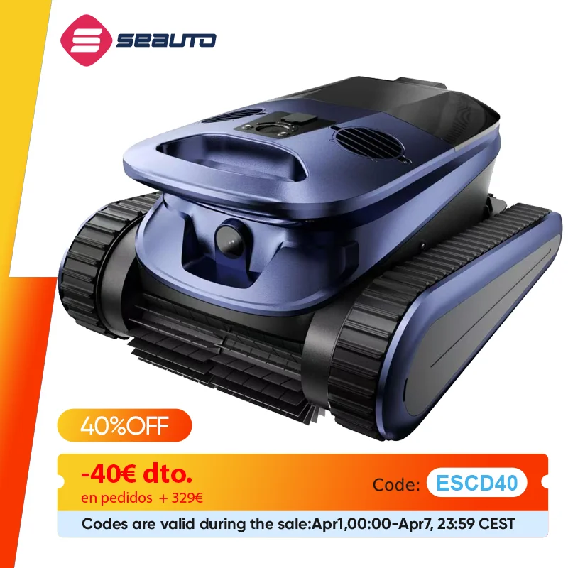 (Nouveau 2026) Aspirateur robotisé pour piscine Seauto SAT 40, nettoyage de la ligne d'eau, navigation sonar AI, autonomie de 240 minutes, jusqu'à 3 200 pieds carrés