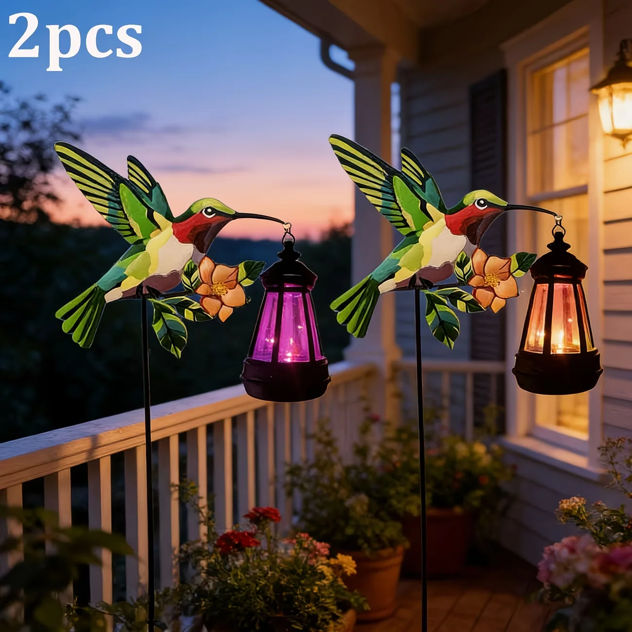 RUIDEL MICHAELS  2-piece set of spring and summer solar lights, outdoor solar garden lights, statues, outdoor solar animal decorations, solar hanging lights, solar courtyard decorations, outdoor solar animal hummingbirds, solar lights