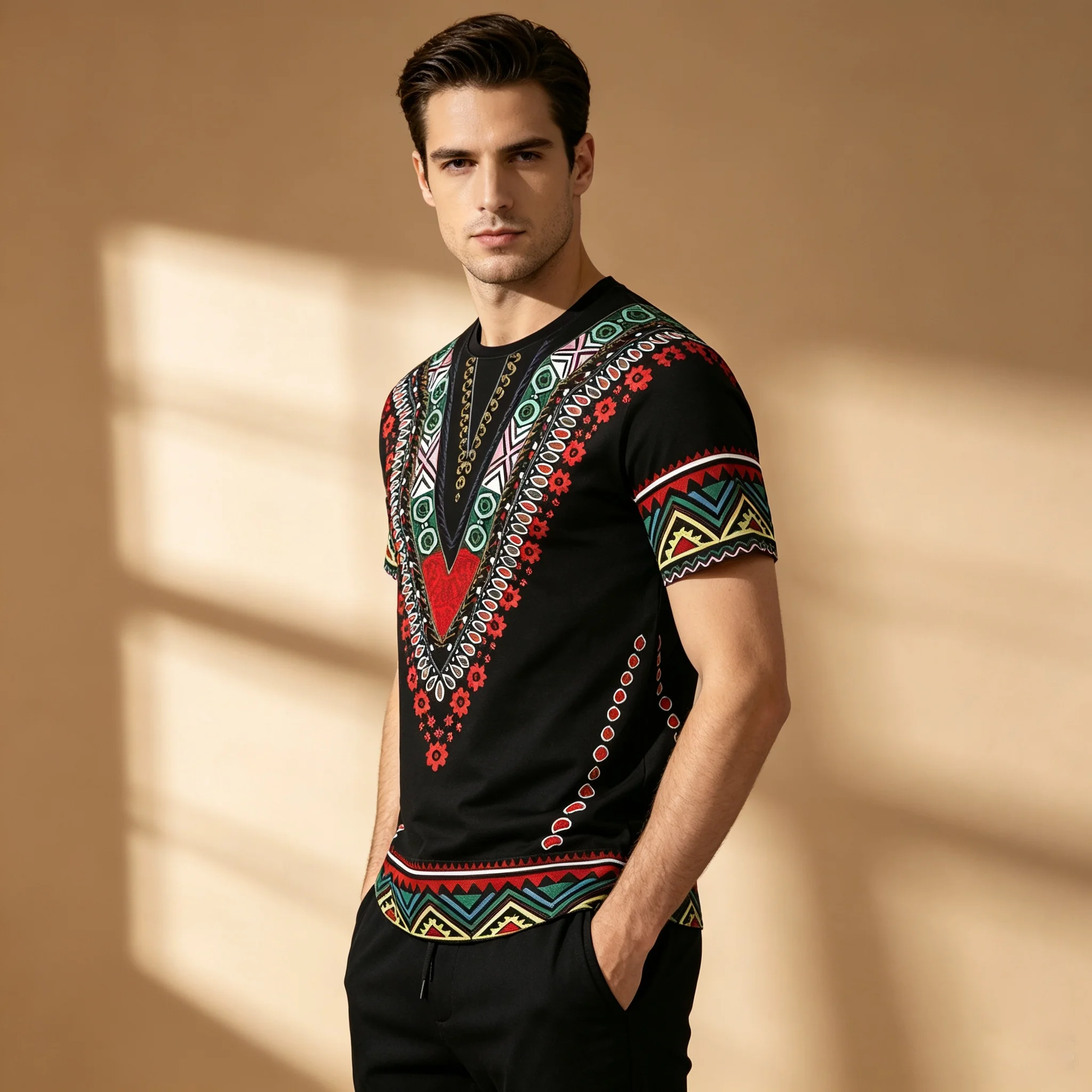 Herren Gothic Tribal Cross Print Kompressions-T-Shirt Schnelltrocknend Fitness Gym Kurzarm Dunkler Punk Streetwear Muskel-T-Shirt – Detail 8