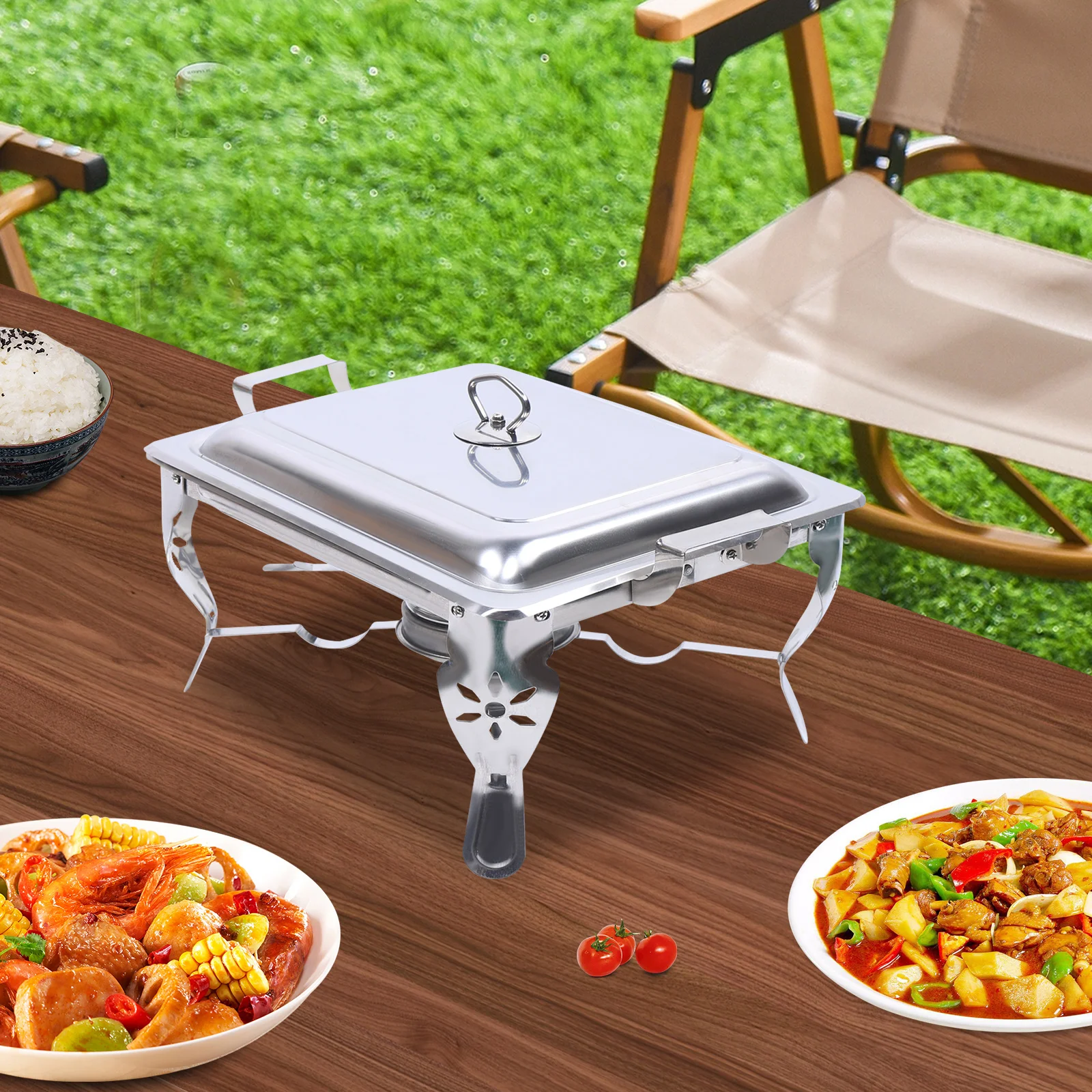 

6L Stainless Steel Chafing Dish/ Lid Warmer Catering Warmer Container For Party Buffet Cater Square Self-Service Stove, Big Sale