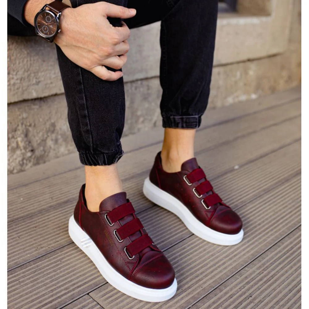 FOH Store Men Women Shoes BURGUNDY Color Non Leather Elastic Band 2023 Spring and Fall Seasons New Fashion Casual Breathable Sneakers Suits Comfortable Solid Sole Office Fashion Wedding Walking Lightweight 253