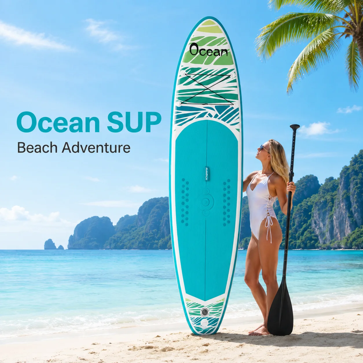 FunWater 335x85x15cm opblaasbaar stand-up paddleboard, antislip SUP-surfplank voor volwassenen, groot watersportbord