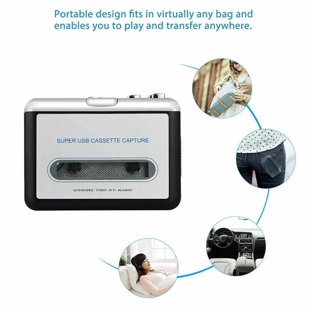 Portable USB Cassette Player to MP3 Converter Tape Audio Capture Recorder Digital Music Converter with Earphones Cable 8