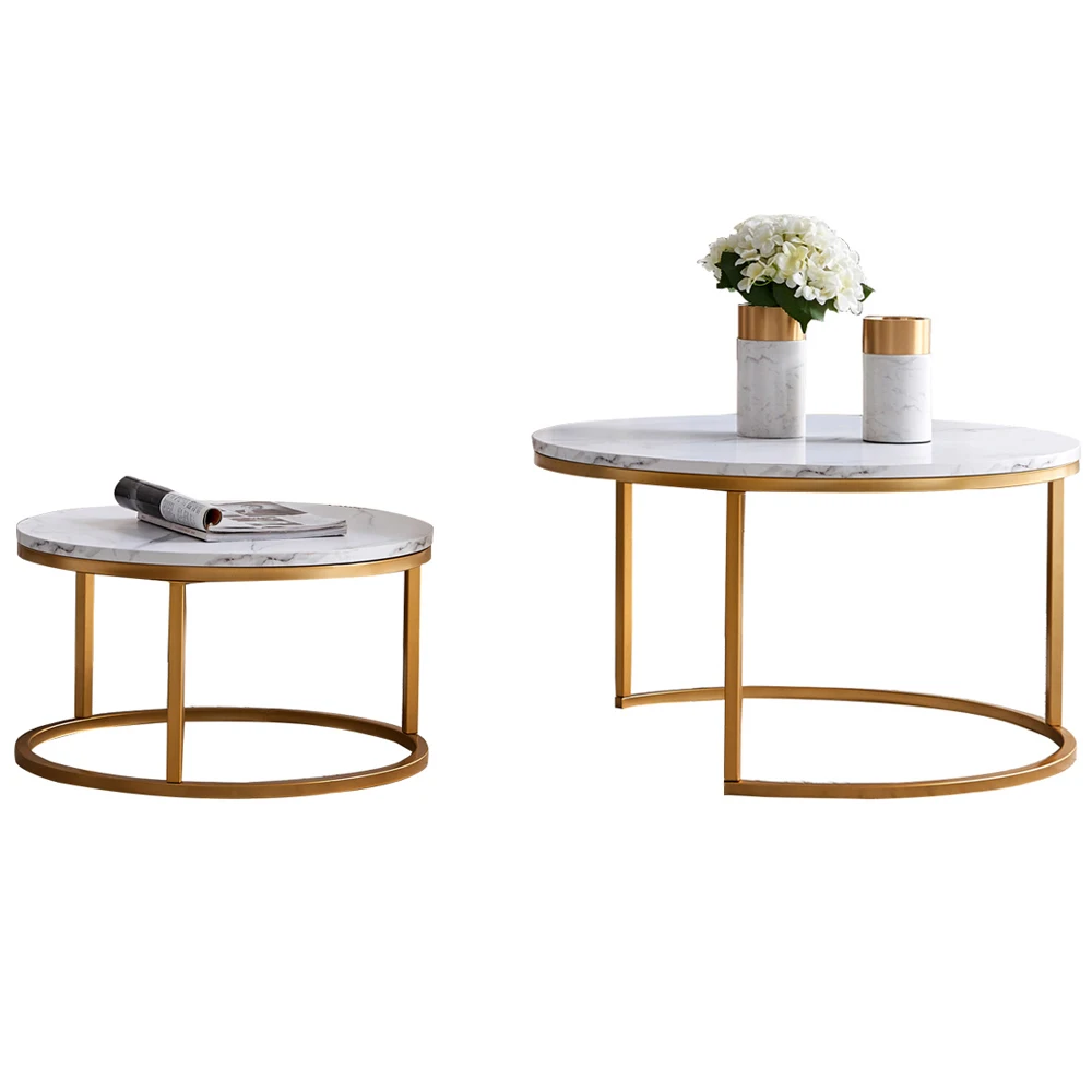 Anajqaqia 2-teiliger Couchtisch, Sofa-Beistelltisch, runder ineinander steckbarer Couchtisch, Metallbeine, geeignet für Wohnzimmer und Schlafzimmer