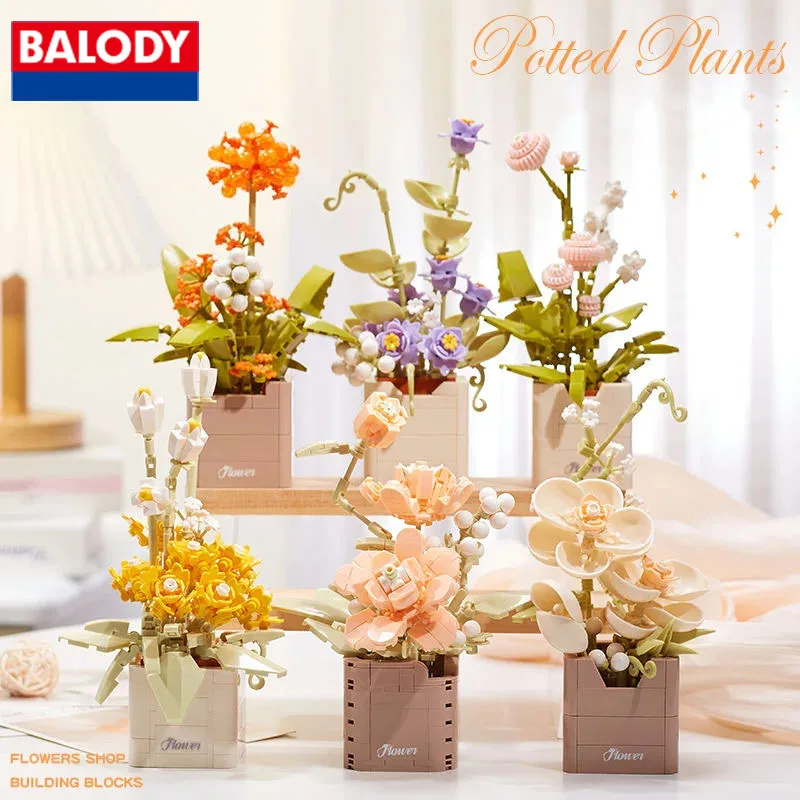 Balody Flowers Bonsai Bouquet Building Blocks Succulents Orchid Potted Plants Model Bricks Girls Romantic Gifts Toys For Kids