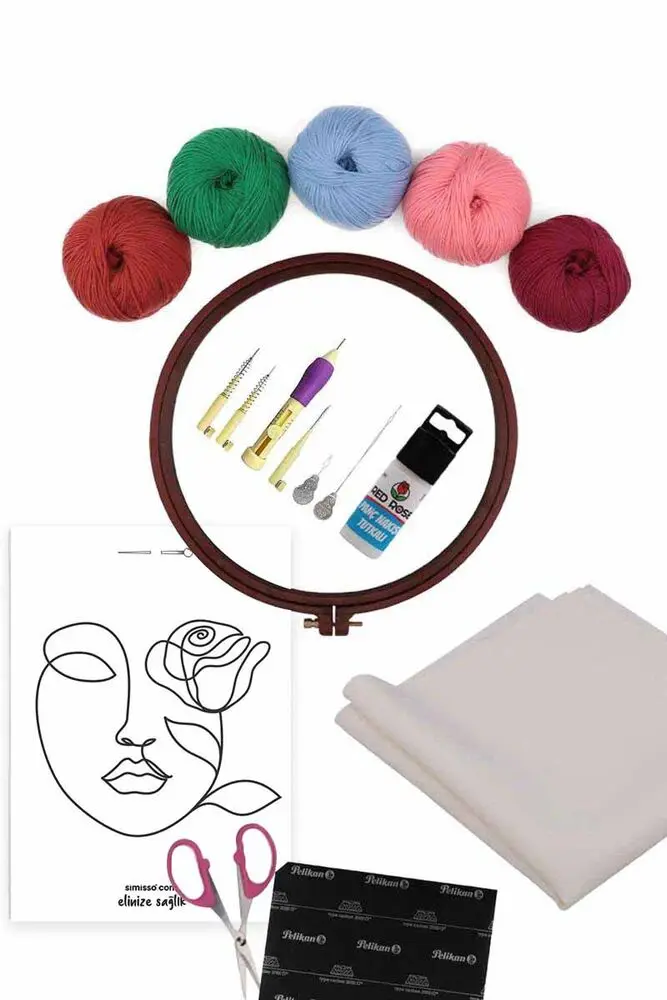 Punch Needle Embroidery Starter Kit, Hoop Thread Tools Diy, Cross Stitch, Cotton, Etuval Gardenia Embroidery Fabric Piece Sample Template, Scissors, Pieces Carbon Paper, Screw Pulley