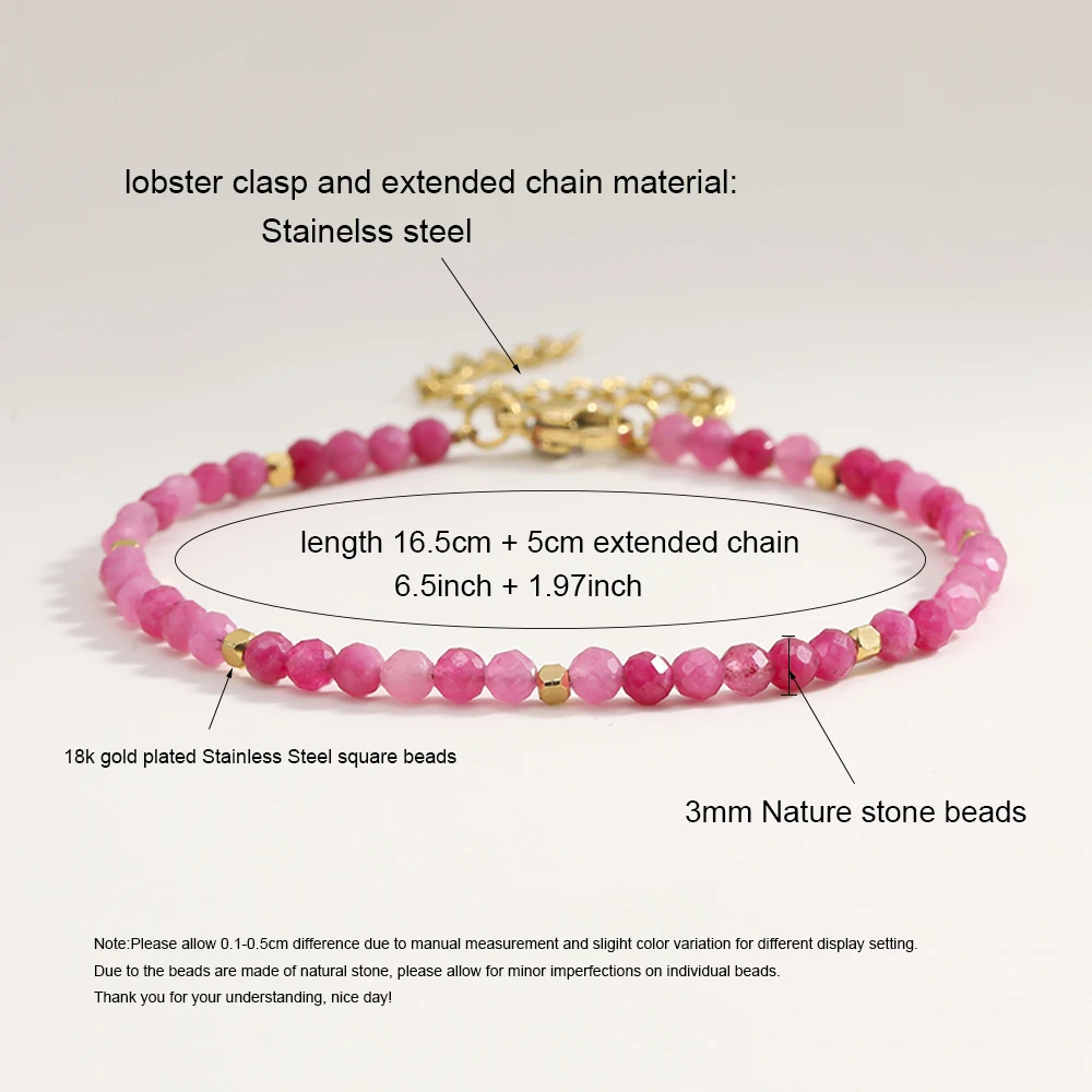 Muliti-color 3mm Faceted Nature Stone Beaded Bracelet For Women Shiny Stainless Steel Square Spacers Exquisite Party Gift
