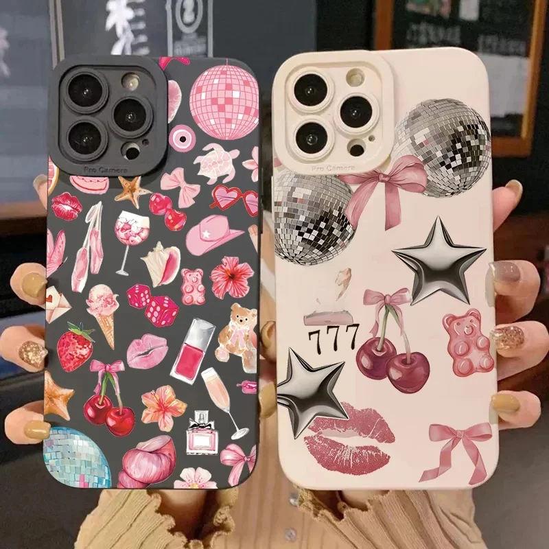 Étui à motif de cerise avec boule de cristal scintillante, pour Xiaomi Redmi Note 14 13 12 11 Pro Plus 5G 12S 11S 10S Redmi 13C 14C