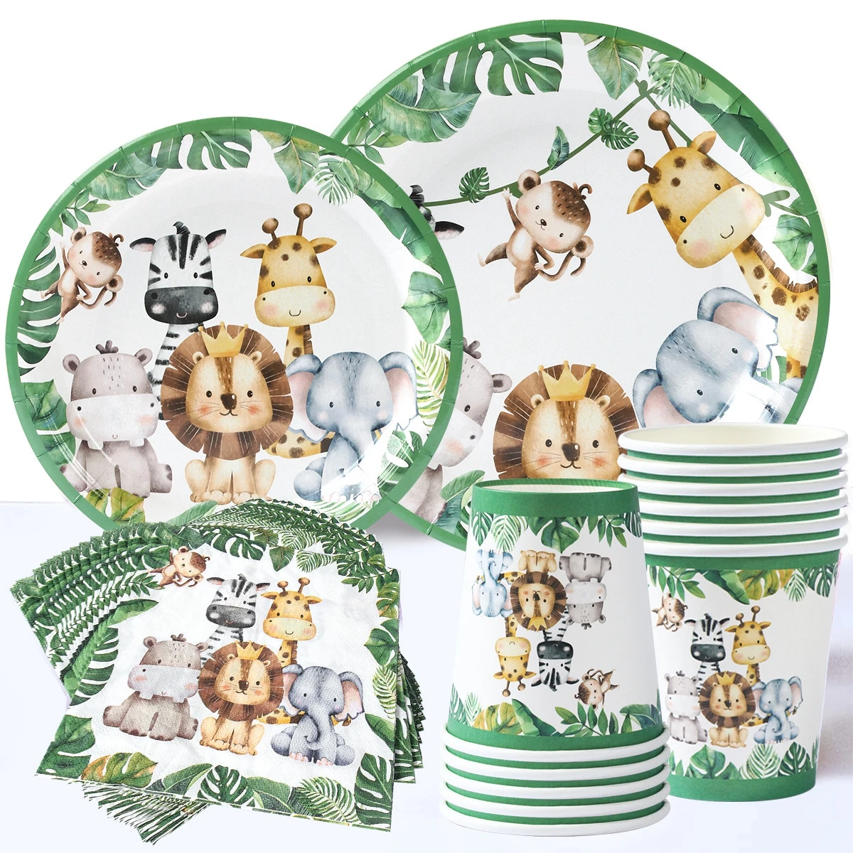 Jungle Party Disposable Tableware Set Jungle Safari Animal Paper Plates Cups Wedding Birthday Party Decorations Kids Baby Shower