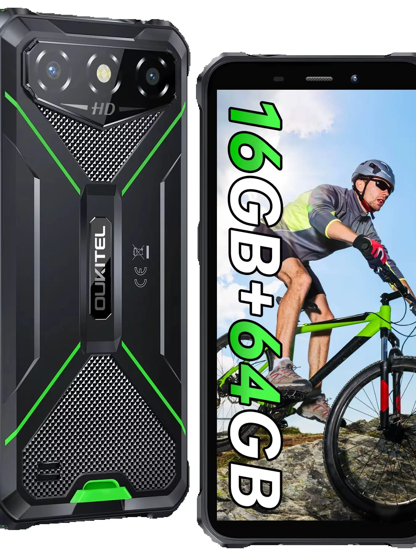 OUKITEL G3 Robustes Smartphone Entsperrt - 16GB+64GB, 6” HD-Display IP68/IP69K Robustes Android-Telefon, 6300mAh Akku 13MP