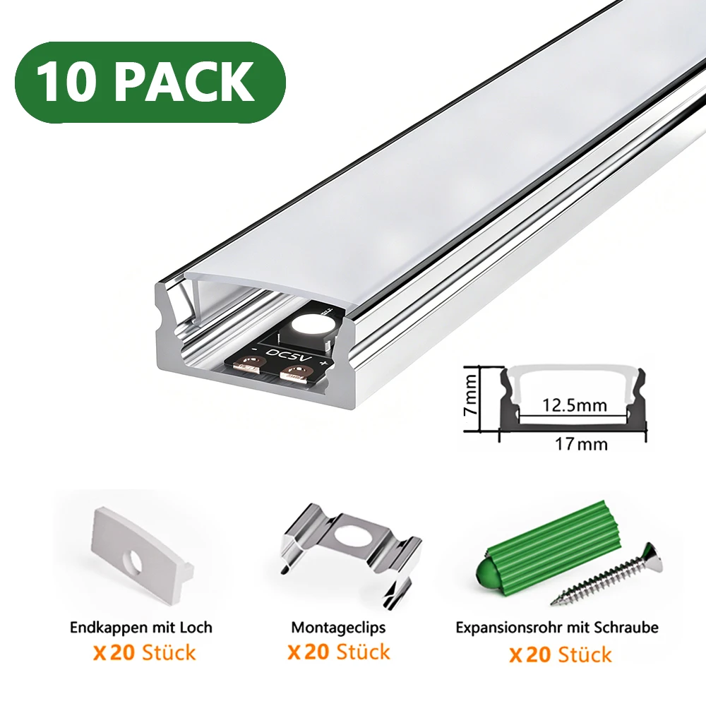 10pc Aluminium Profil LED Bar Lampe Kanal Halter Licht Streifen Tracks 1M LED Bar Licht Kanal Halter Abdeckung stecker DIY Für LED