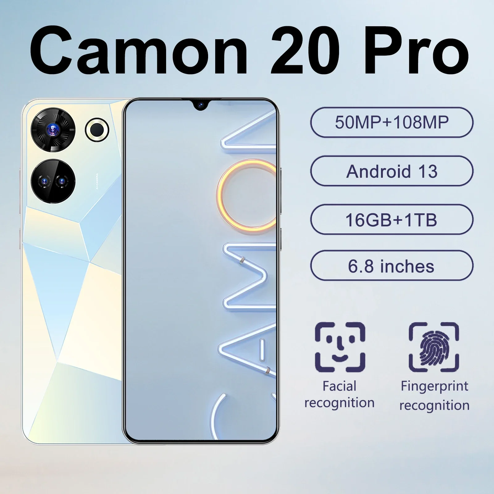 Camon 20 Pro Smartphone 16GB+1024GB Pantalla completa de 6,8” 50MP+108MP Snapdragon 8 Gen2 Android 13 Dual SIM 6800mAh Batería
