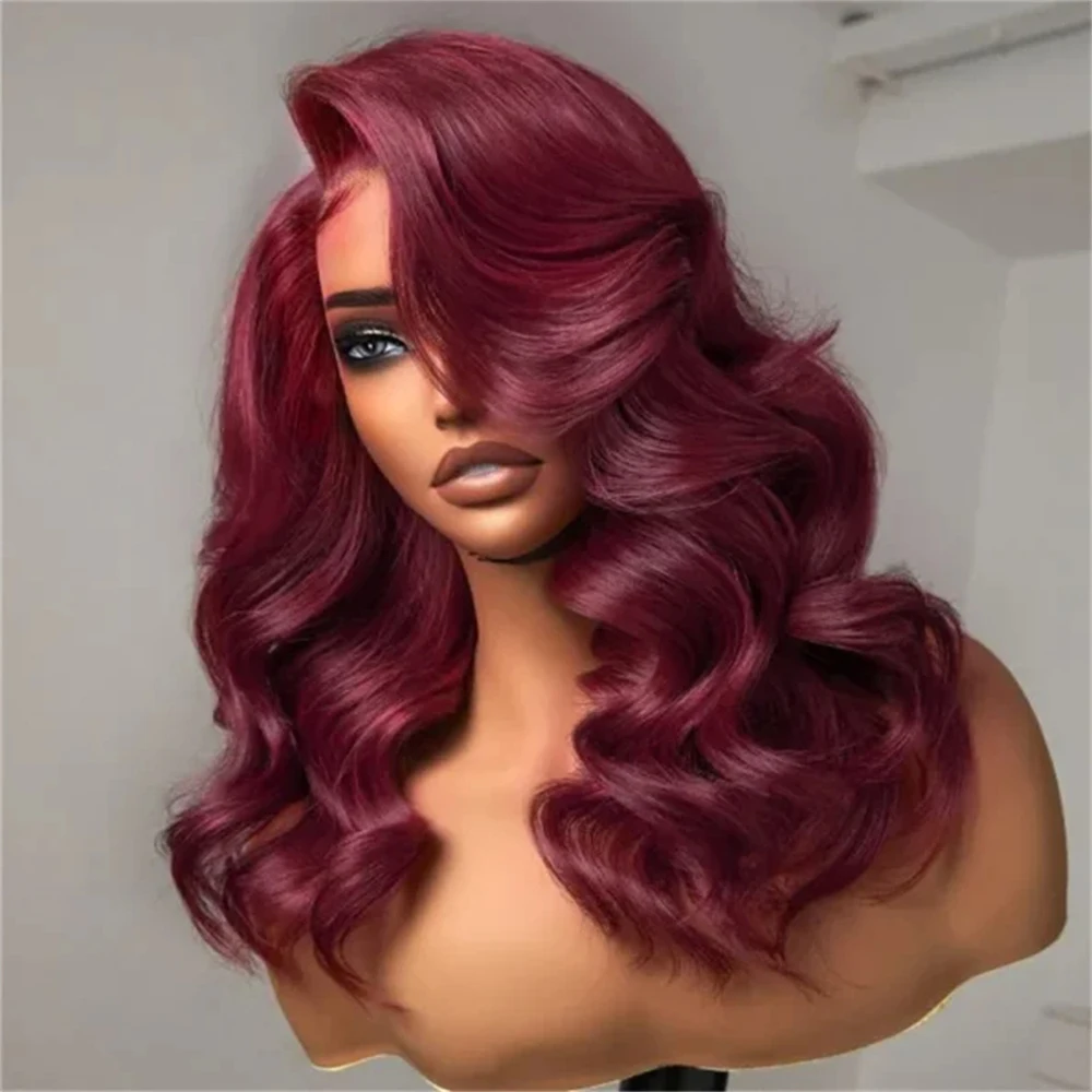 

99J Burgundy Body Wave Short Bob Wigs Human Hair 13X4 Lace Front Wig 180% Density Pre Plucked Brazilian Remy Hair Wig