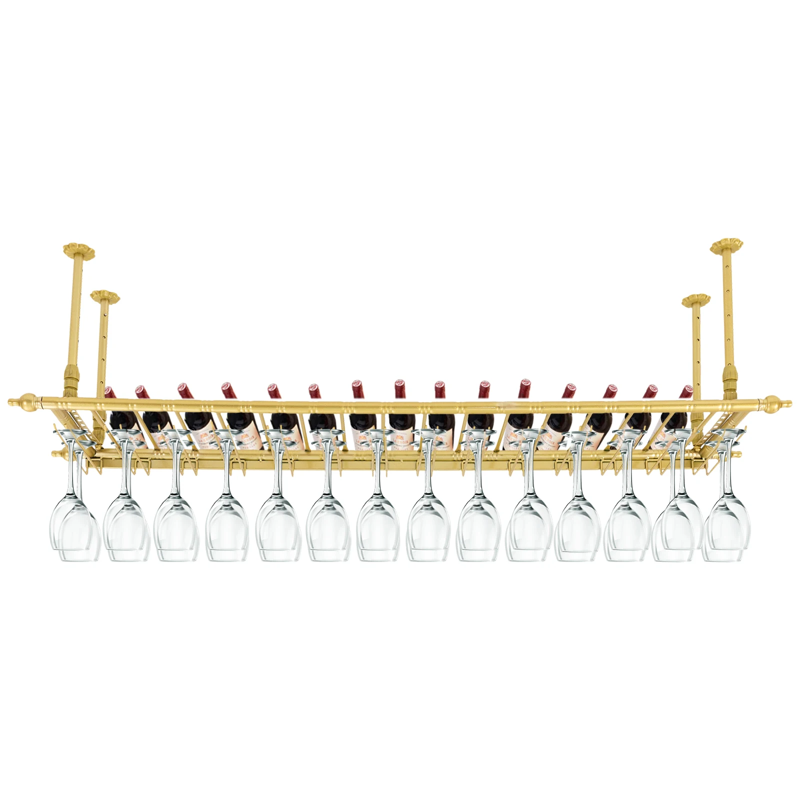 

Wine Bar Wall Rack 60'',Hanging Bar Glass Rack&Hanging Bottle Holder Adjustable Golden