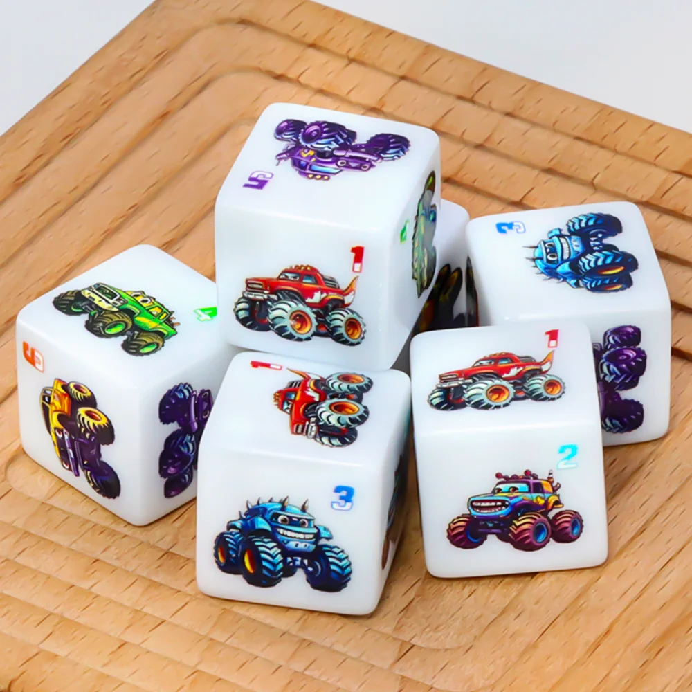 6PCS Truck Themed Dice Set – Fun D6 Six-Sided Game Dice, Suitable for Board Games, Tabletop Role-Playin