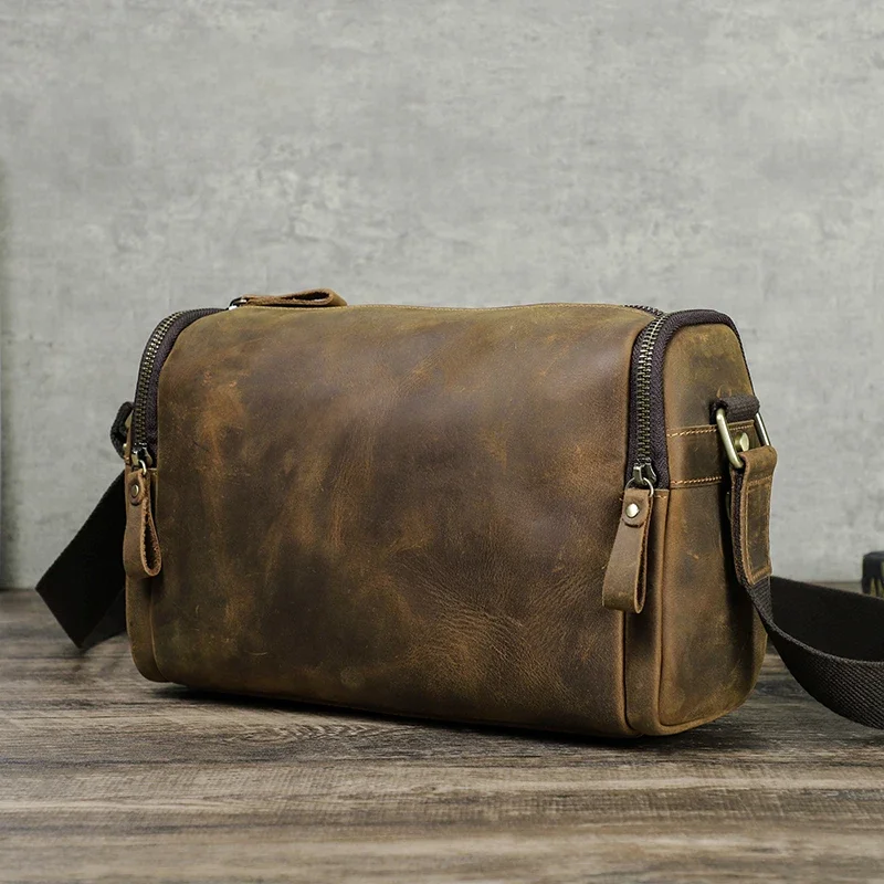 Skóra Crazy Horse mężczyźni projektant torebek torebka Vintage na ramię mały pasek worek torba na ramię luksusowe marki Messenger torby nowe — zdjęcie 2