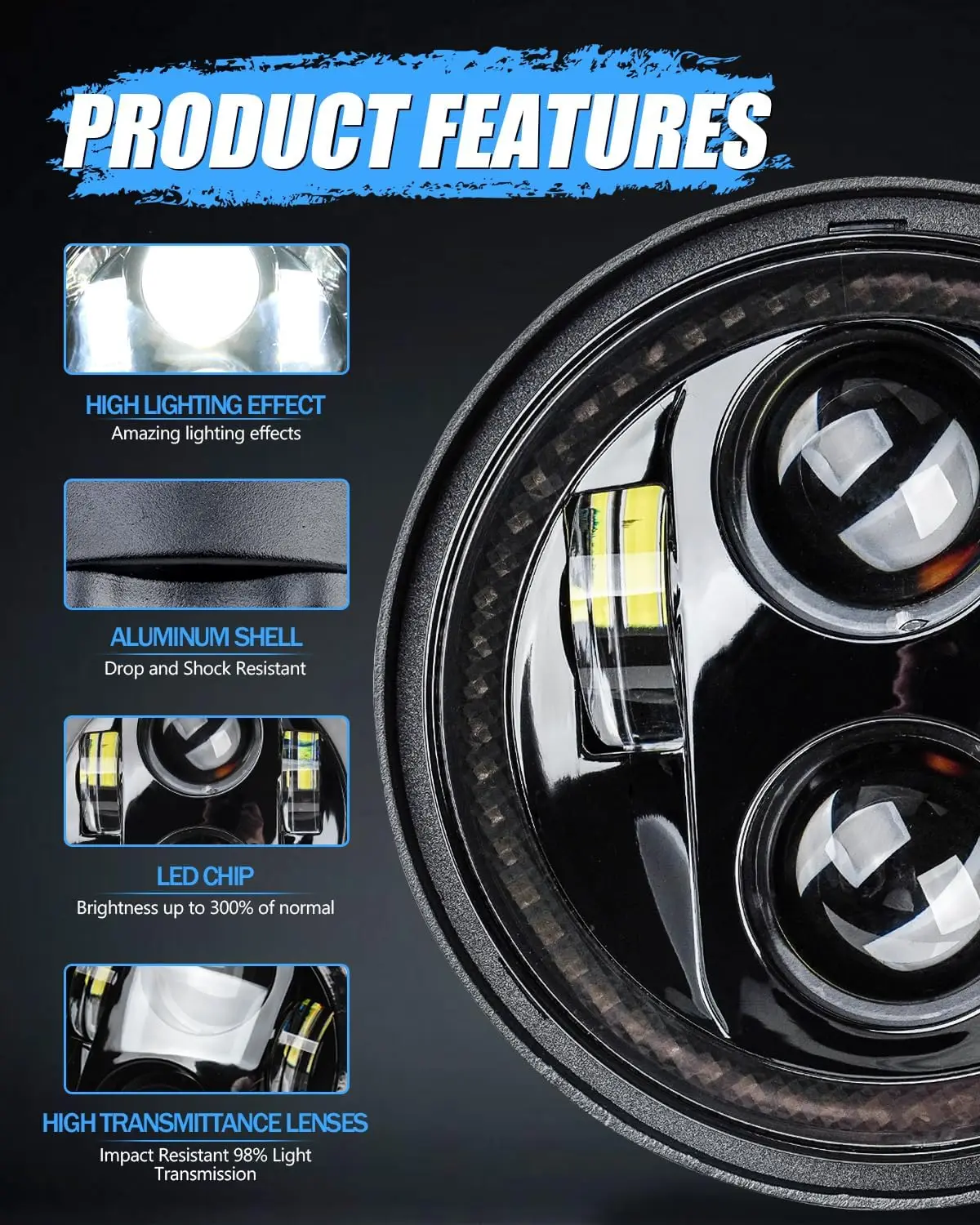 5 3/4 5.75 นิ้วไฟหน้า LED สีแดงสําหรับรถจักรยานยนต์ EMC ใช้งานร่วมกับเหล็ก 883 Dyna Street BOB Super Wide Glide LOW Rider