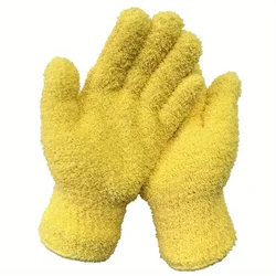 1Pair Cleaning Gloves Microfiber Coral Fleece Car Grooming Gloves Solid Five Finger Dust Removal Housework Absorbent Gloves