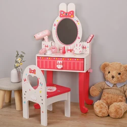 Toddler Makeup Table with Mirror and Chair, Kids Dresser Beauty Set With Accessories For Girl  Birthday Gift For little Princess