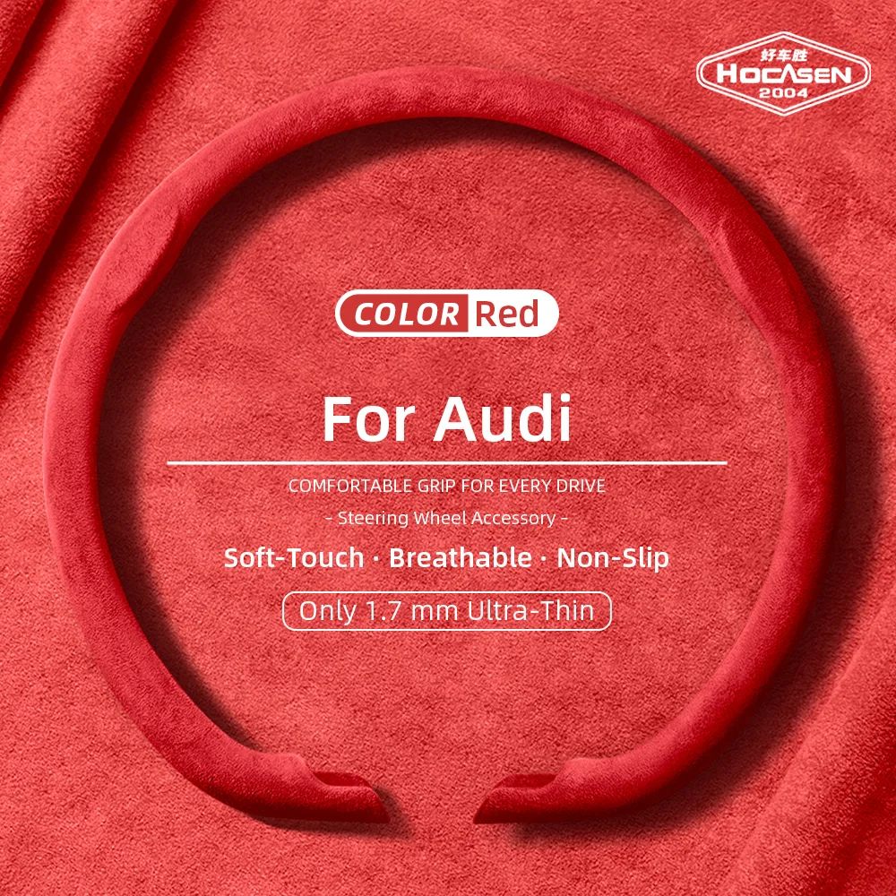 Faux Suede Steering Wheel Cover for Audi Integrated Snap-On Design Ultra-Thin Non-Slip Durable Q3 Q5 Q7 Q8 A3 A4 A5 A6 A7 A8 S3 S4 S5 S6 S7 S8 Rs3 Rs4 Rs5 Rs6 Rs7 Rs Q3 Rs Q5 Q8 E-Tron