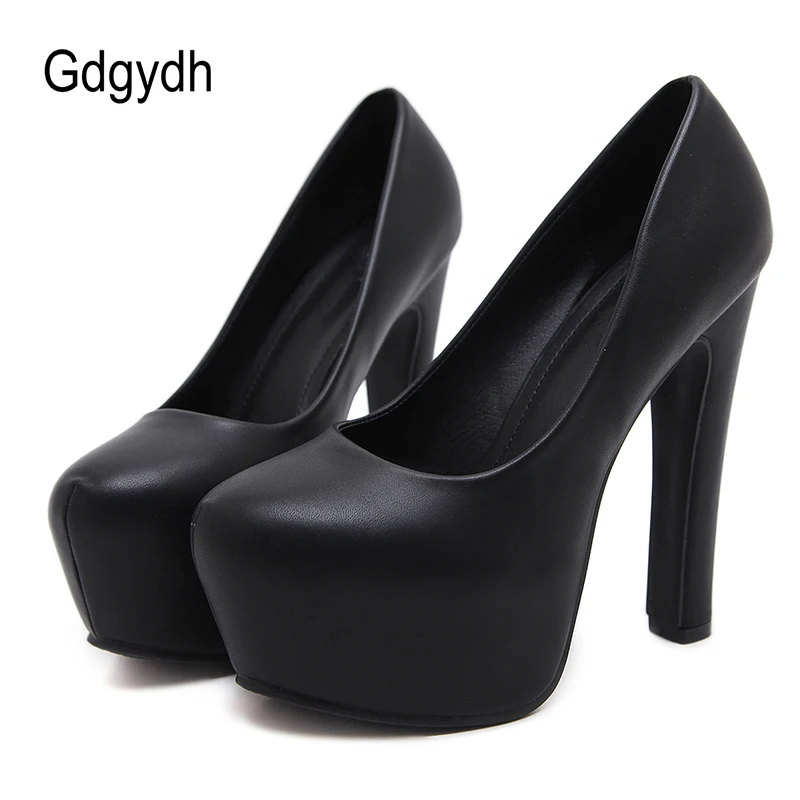 Gdgydh Womens Platform High Heels Shoes Slip On Stilettos Heel Leather PU Round Toe Black and White Classic Party Footwear