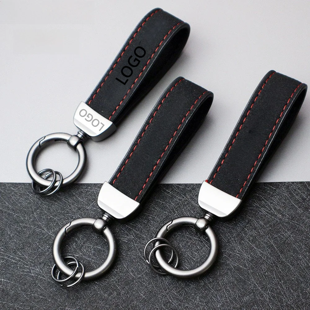 Benutzer definierte Auto Logo Wildleder Leder Schlüssel bund für Männer und Frauen Retro Vintage