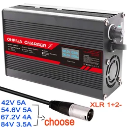 OHRIJA XL 36V 48V 5A Lithium Charger 42V 54.6V 5A For 13S 48V Li-ion Battery Charger DC2.5 Connector 67.2V 84V 3.5A Charger OLED