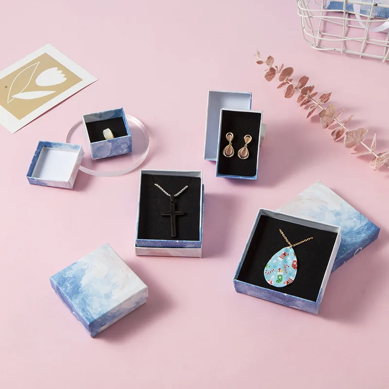 24pcs/lot Paper Jewelry Sets Gift Box for Bracelet Necklace Ring Blue Cardboard Wedding Display Organizer Packaging Case