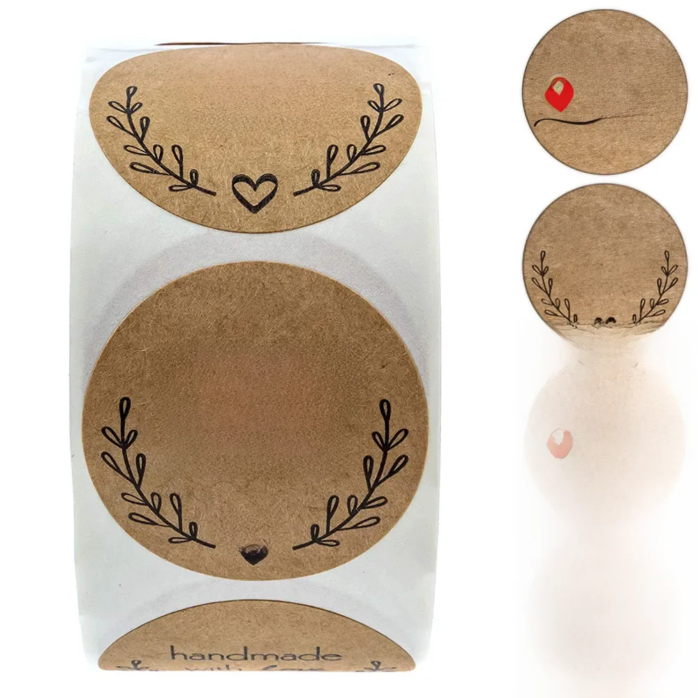 100-500 pièces 1 pouce Vintage papier Kraft fait à la main avec amour autocollants pour le paquet merci papeterie étiquettes adhésives joints de cuisson