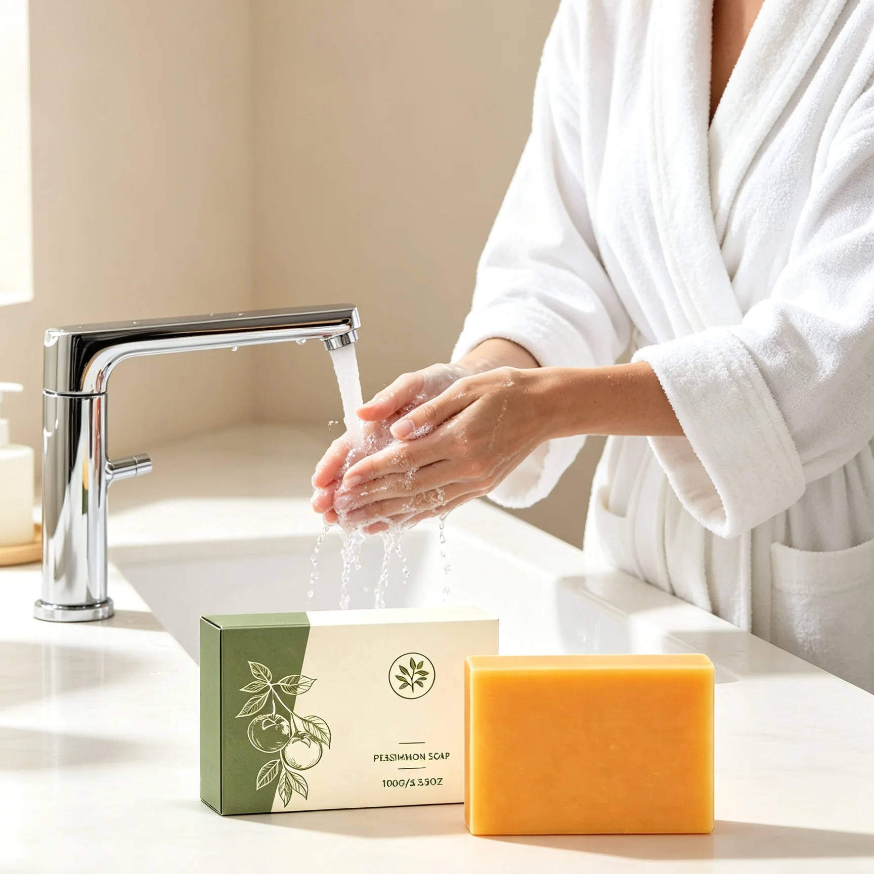 Persimmon Soap Bar for Body Odor Control Deep Cleansing Bad Smell Remover Skin‑friendly Rich Foam Shea Butter Bath Soap Bar 100g
