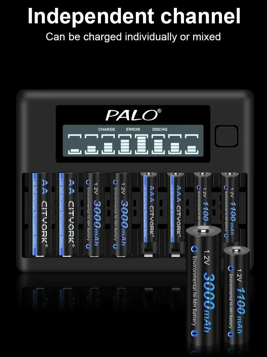 CITYORK 4-16 Stück 1,2V AA+AAA Wiederaufladbare NIMH-Batterien AA 3000mAh AAA 1100mAh mit 8 Steckplätzen 1,2V AA AAA Batterieladegerät