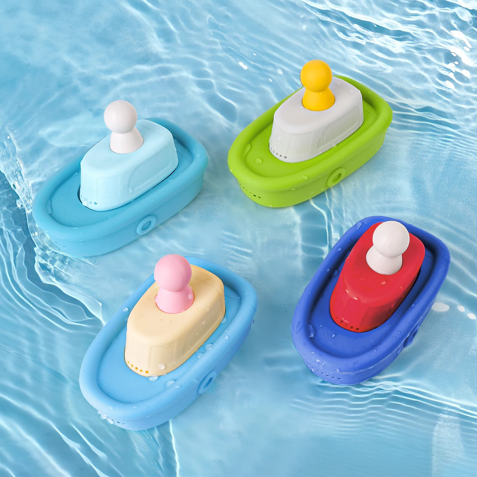 Baby Bath Toys BPA Free Water Play Cute Boat Mold Infant Silicone Beach Toy Cartoon Boat Bathing Toy for Toddler