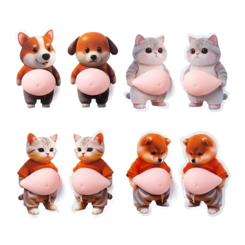 8-Pack Cute Cartoon Animal Squishy Belly 3D Stickers,Adorable Shiba Inu Corgi Cat Soft Squishy Relief Decals,Reusable Self-Adhesive Stress-Relief Toy Stickers for PhoneCase, Notebook, Water Bottle, Laptop & Daily Decor