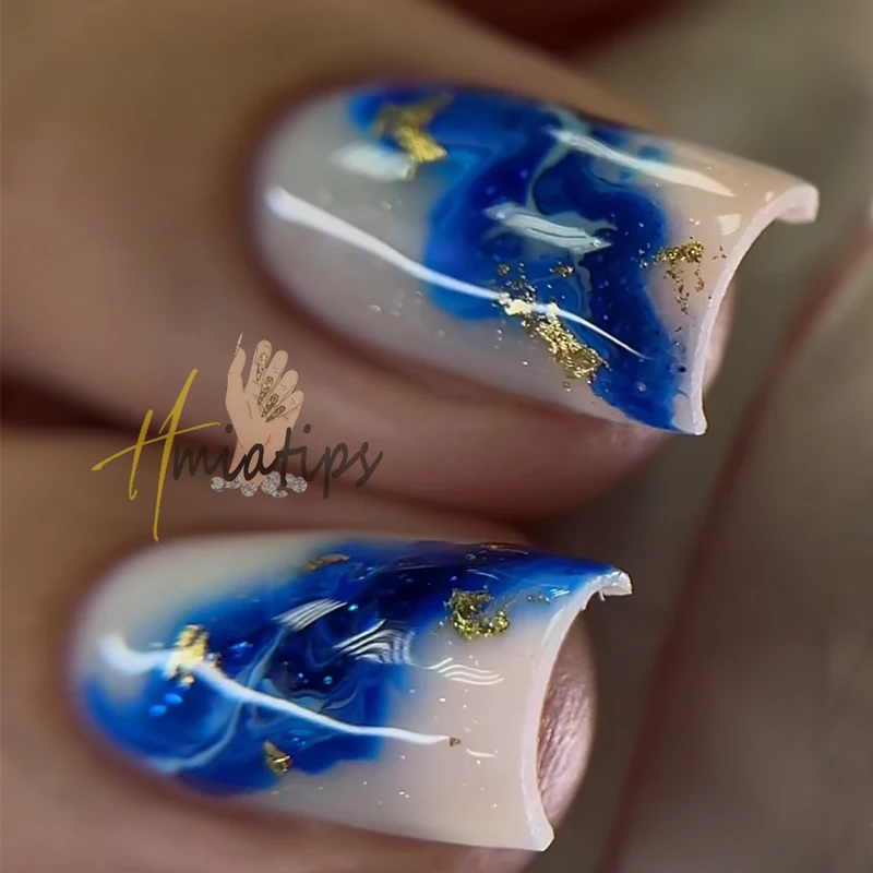 3D Golden Wave Line Nail Sticker Marble Blue Geometry Abstract Flowers Nail Art Sliders Decals Foils Manicure Decorations