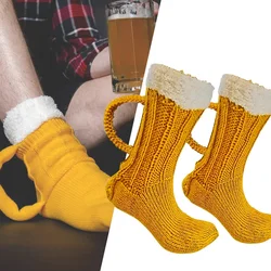 Handmade Unisex Women Crochet Oktoberfest Stocking Halloween Costume Prop Men Adult 3D Beer Mug Socks