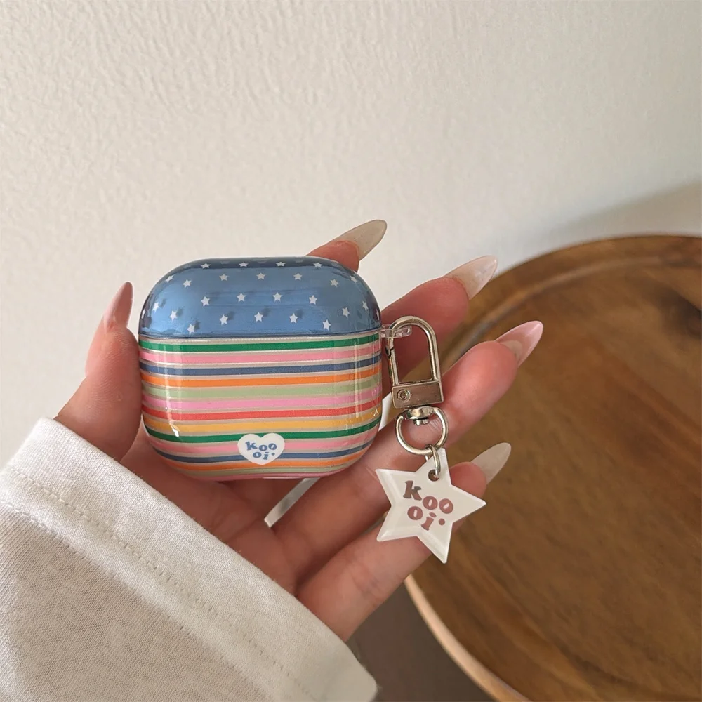 

INS Cute and Fashionable Color Striped Star Striped TPU Earphone Cover, Suitable for Apple AirPods 4/3/2 Pro 2/3 Bluetooth