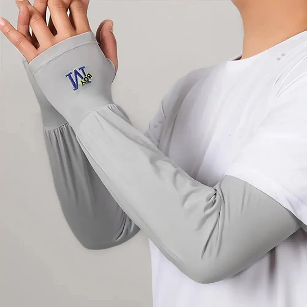 AliExpress NONE Men Long Half Finger Gloves Arm Sleeves M Letter Sun UV Protection Ice Cool Arm Cover For Cycling Fishing Climbing Sport